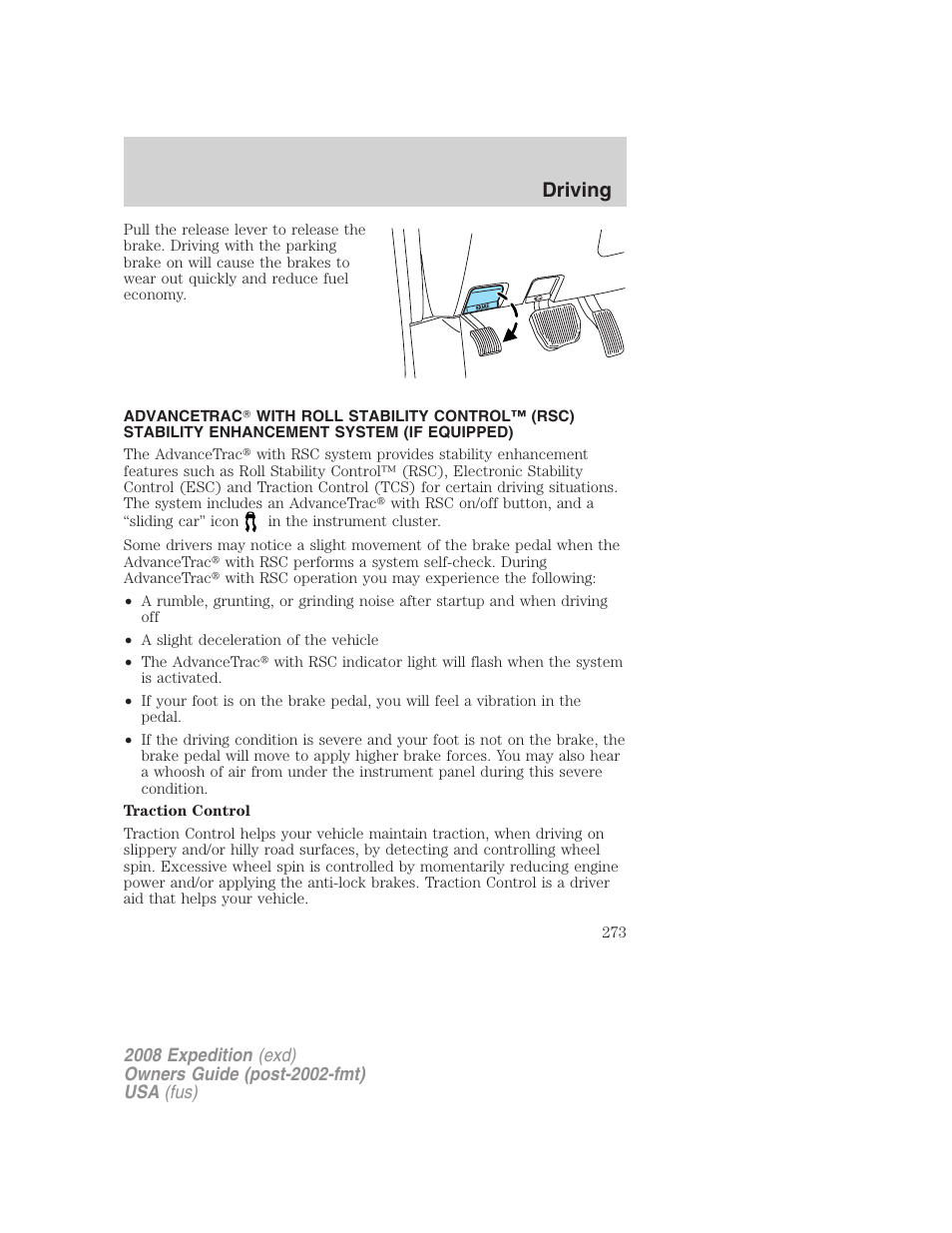 Traction control™/advancetrac, Driving | FORD 2008 Expedition v.1 User Manual | Page 273 / 392