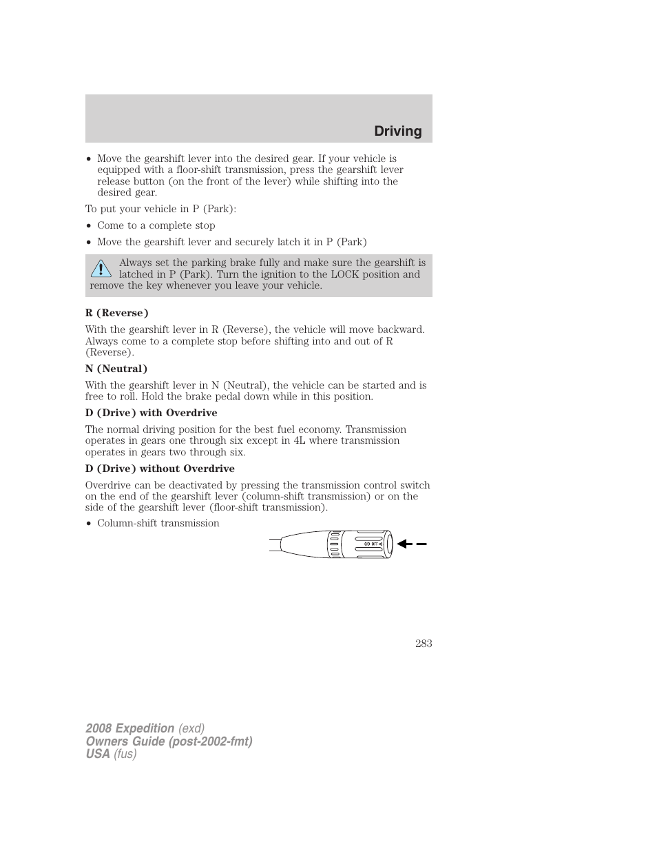 Driving | FORD 2008 Expedition v.1 User Manual | Page 283 / 392