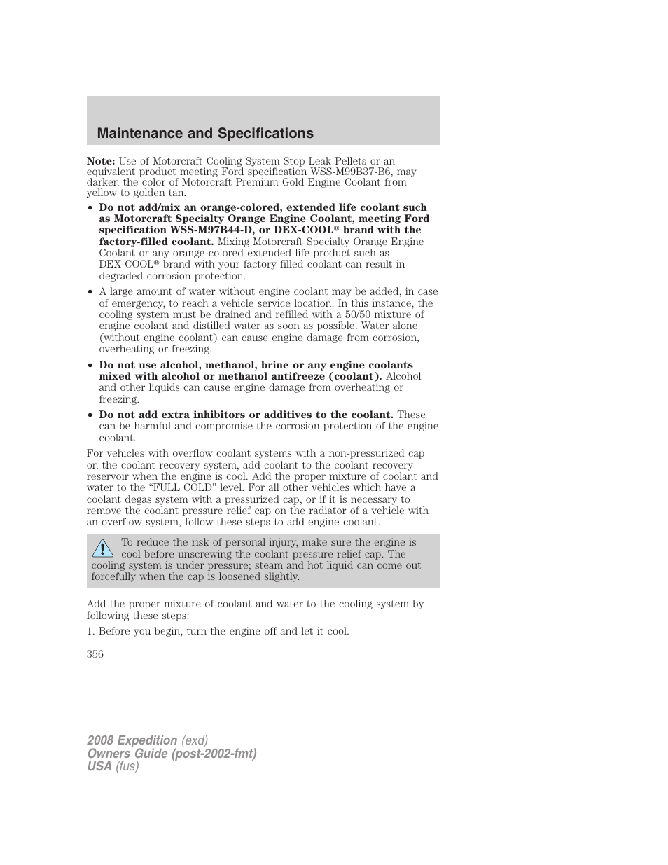 Maintenance and specifications | FORD 2008 Expedition v.1 User Manual | Page 356 / 392
