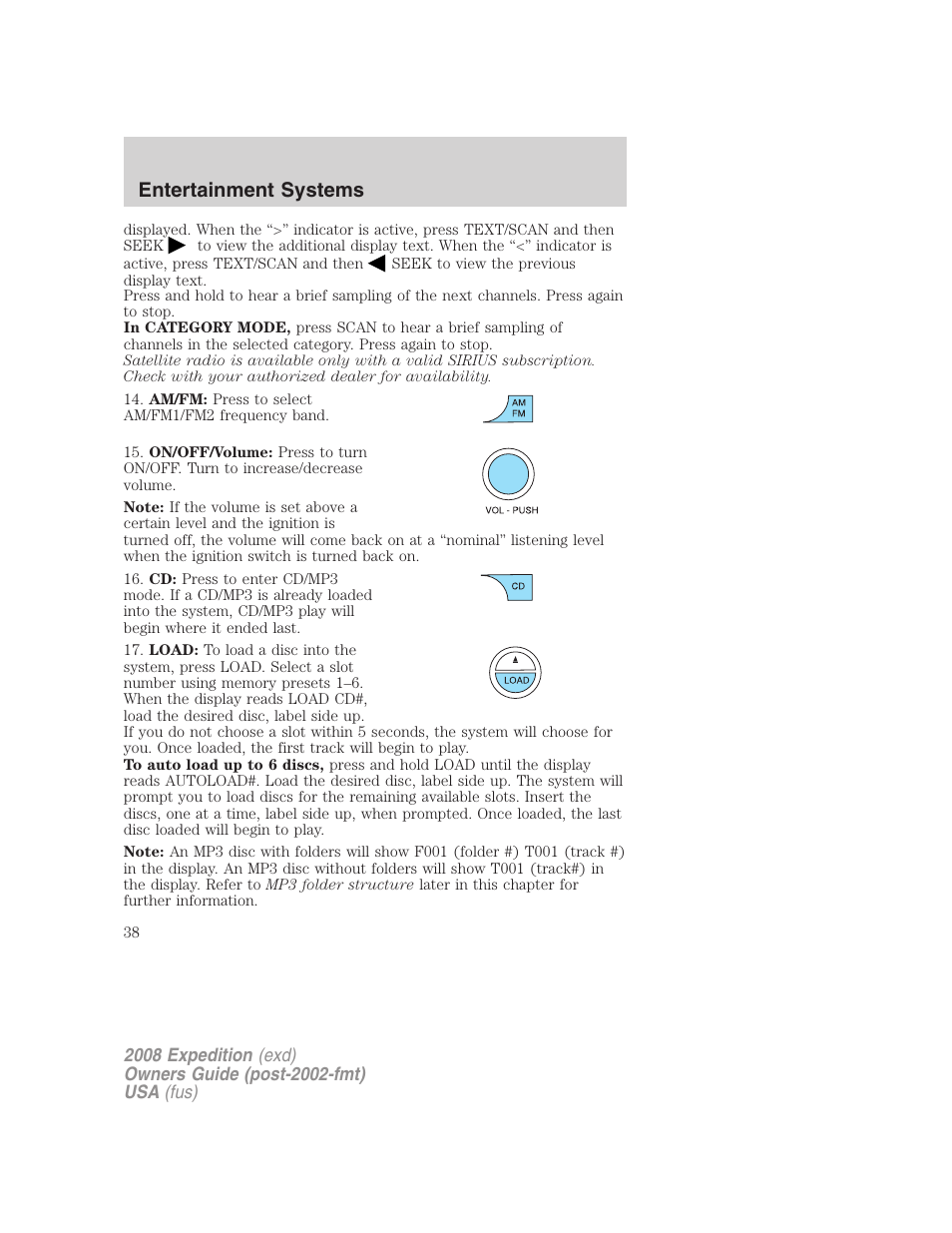 Entertainment systems | FORD 2008 Expedition v.1 User Manual | Page 38 / 392