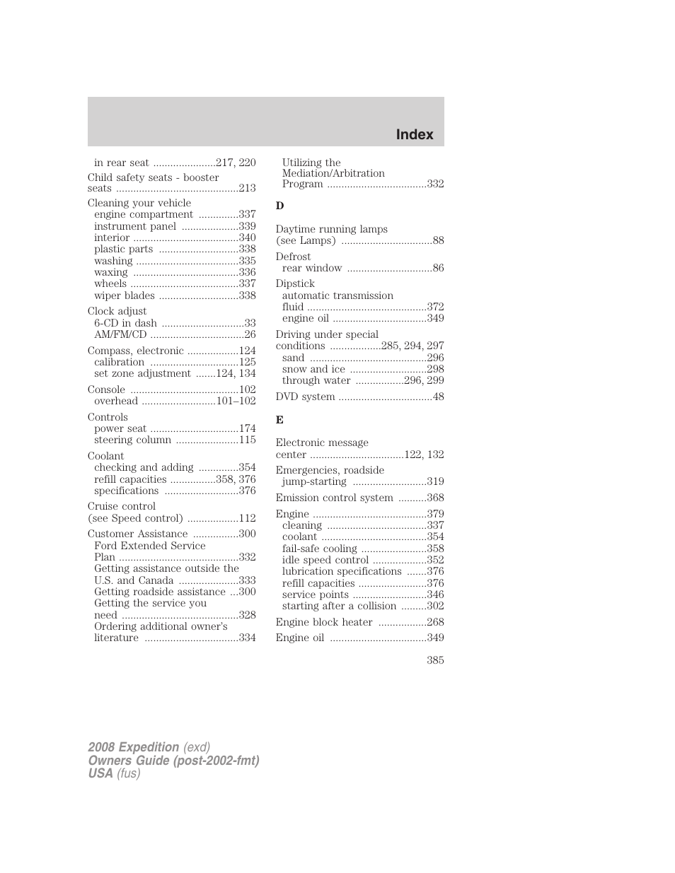 Index | FORD 2008 Expedition v.1 User Manual | Page 385 / 392
