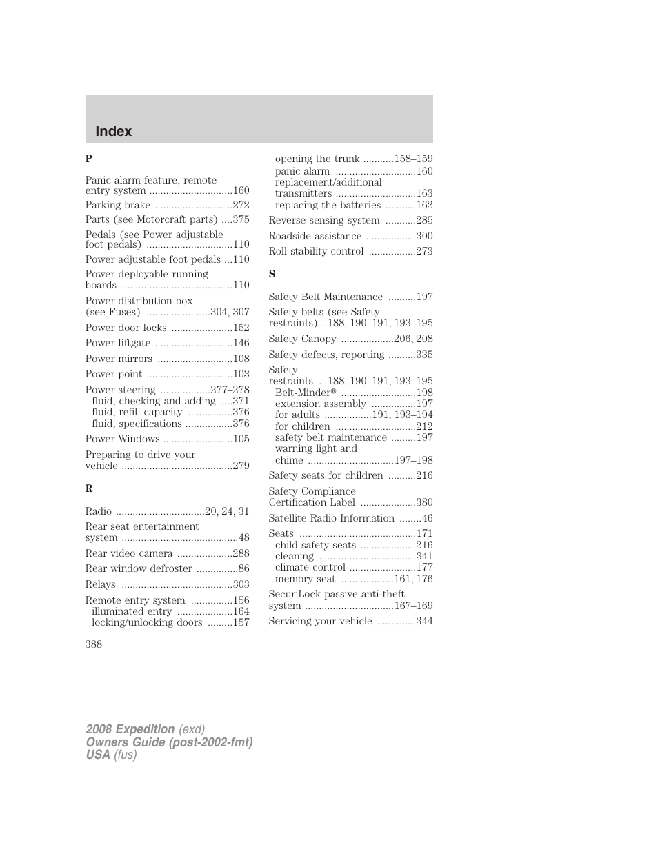 Index | FORD 2008 Expedition v.1 User Manual | Page 388 / 392