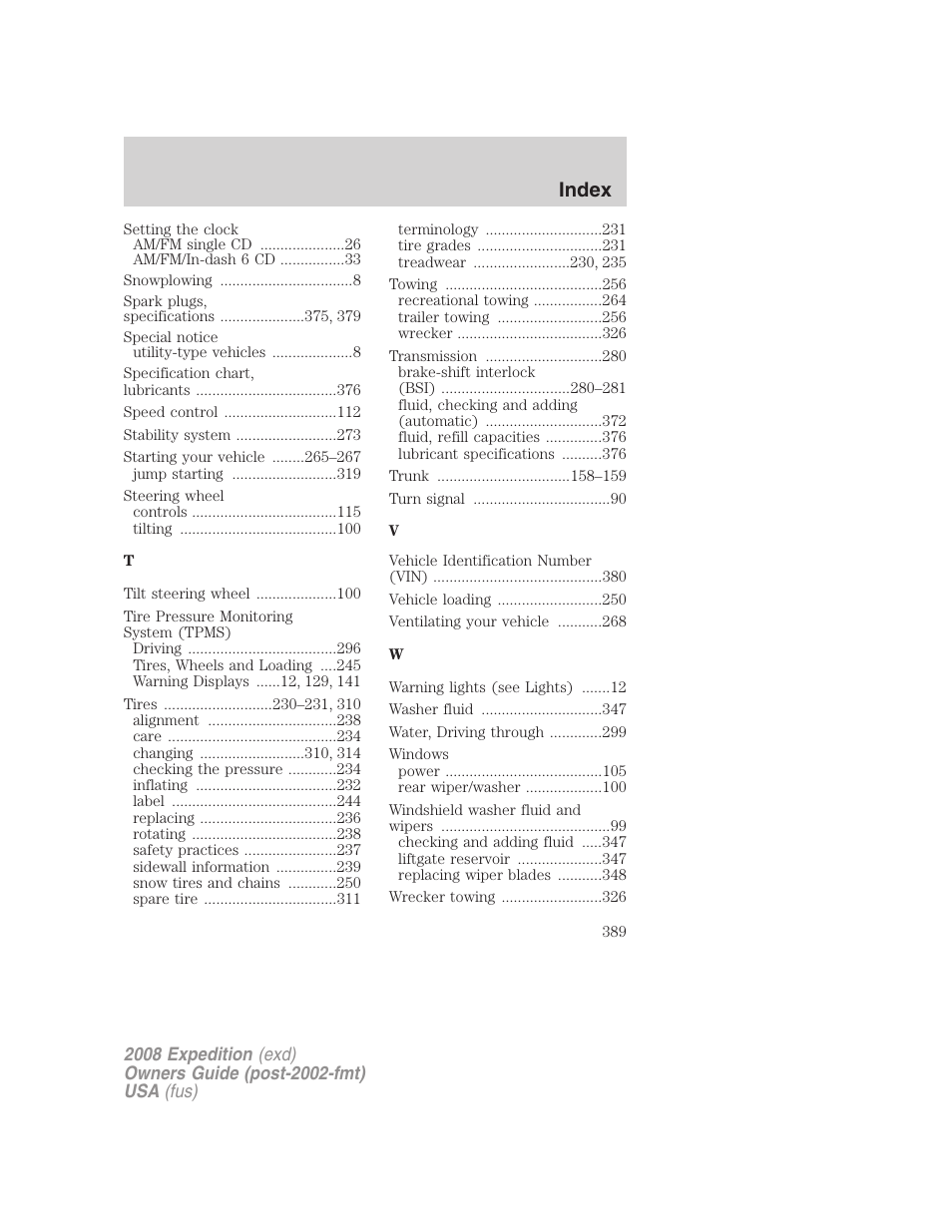 Index | FORD 2008 Expedition v.1 User Manual | Page 389 / 392