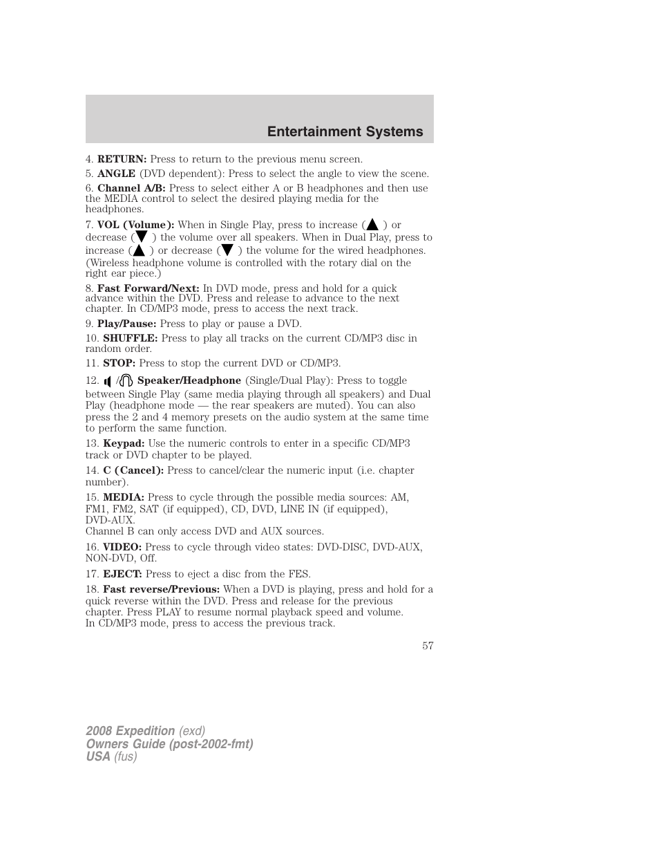 Entertainment systems | FORD 2008 Expedition v.1 User Manual | Page 57 / 392