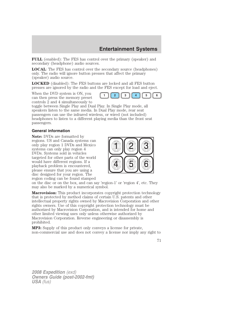 General information, Entertainment systems | FORD 2008 Expedition v.1 User Manual | Page 71 / 392