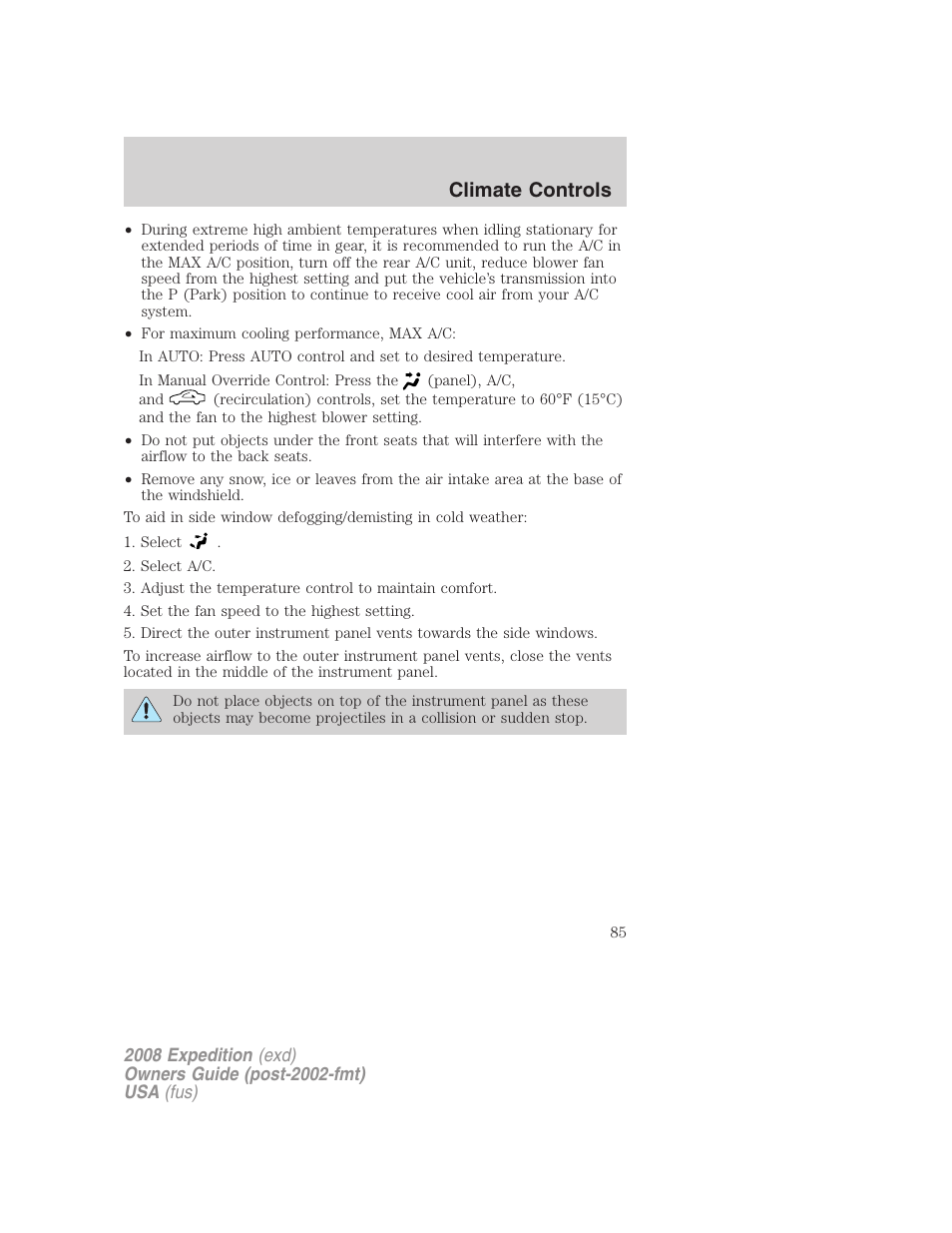 Climate controls | FORD 2008 Expedition v.1 User Manual | Page 85 / 392