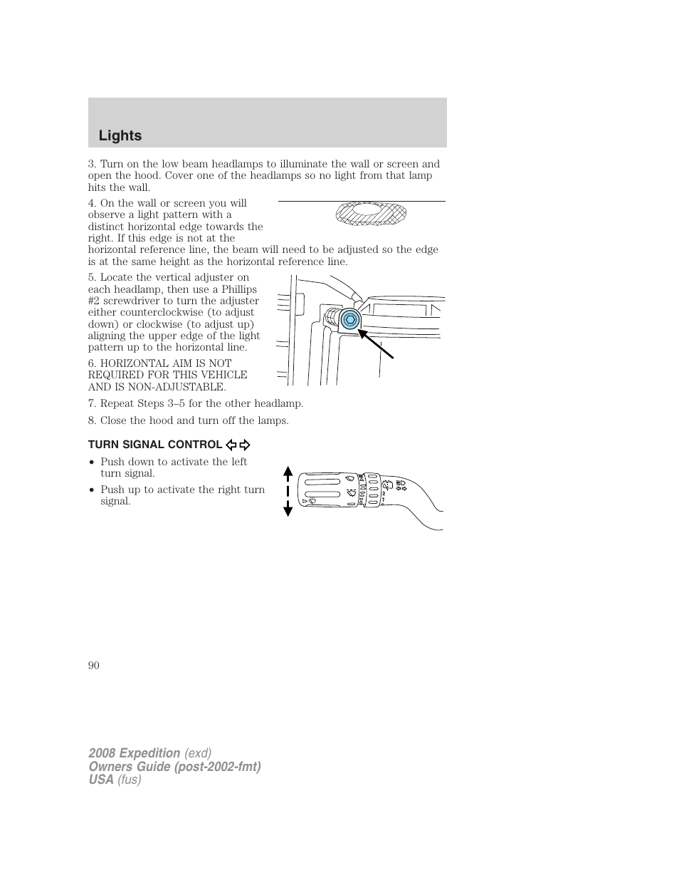 Turn signal control, Lights | FORD 2008 Expedition v.1 User Manual | Page 90 / 392