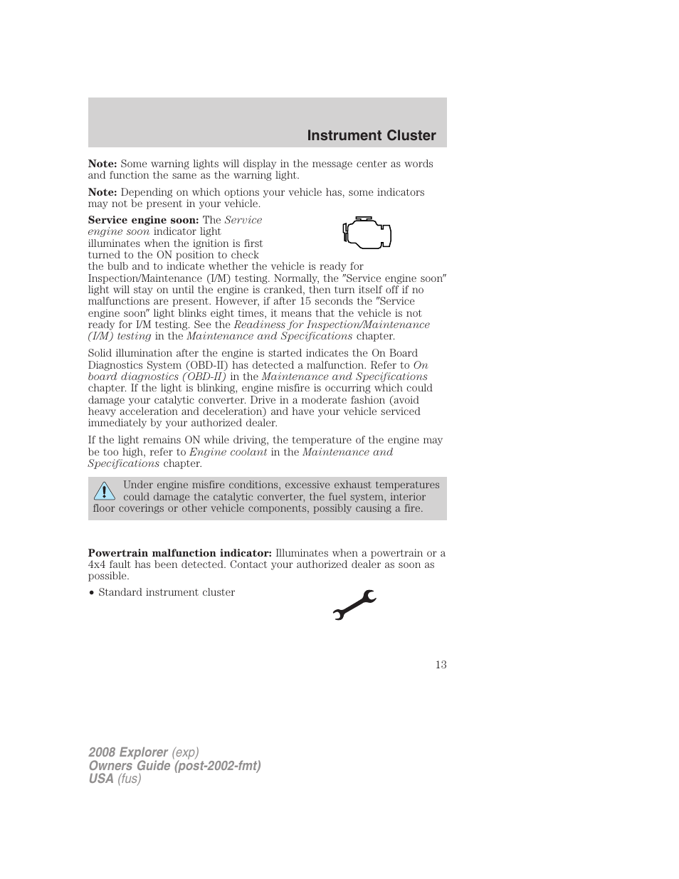 Instrument cluster | FORD 2008 Explorer v.1 User Manual | Page 13 / 384