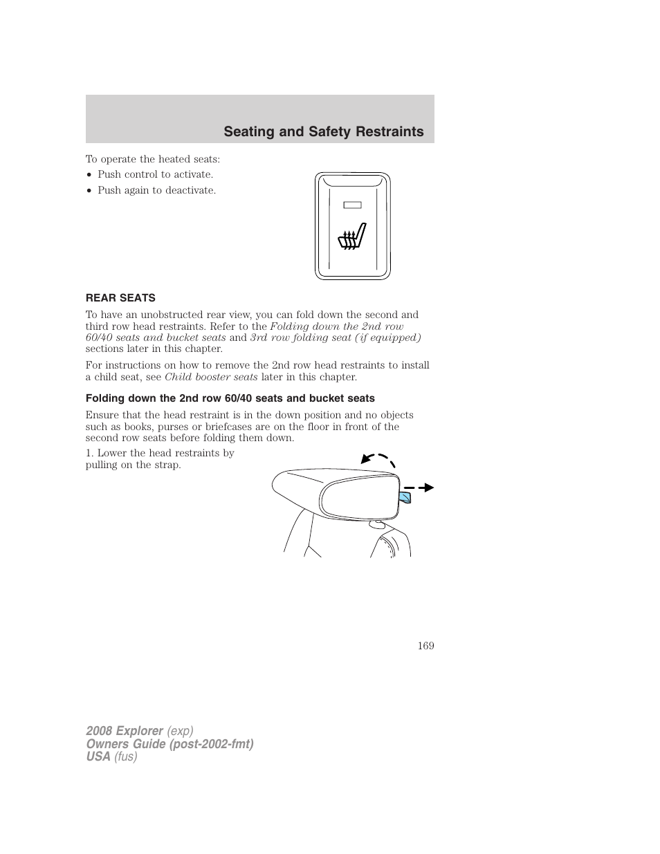 Rear seats, Seating and safety restraints | FORD 2008 Explorer v.1 User Manual | Page 169 / 384