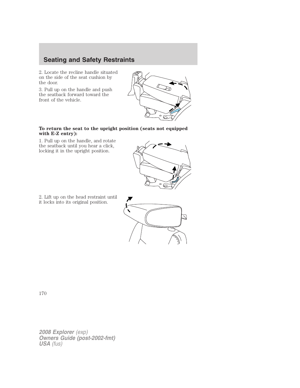 Seating and safety restraints | FORD 2008 Explorer v.1 User Manual | Page 170 / 384
