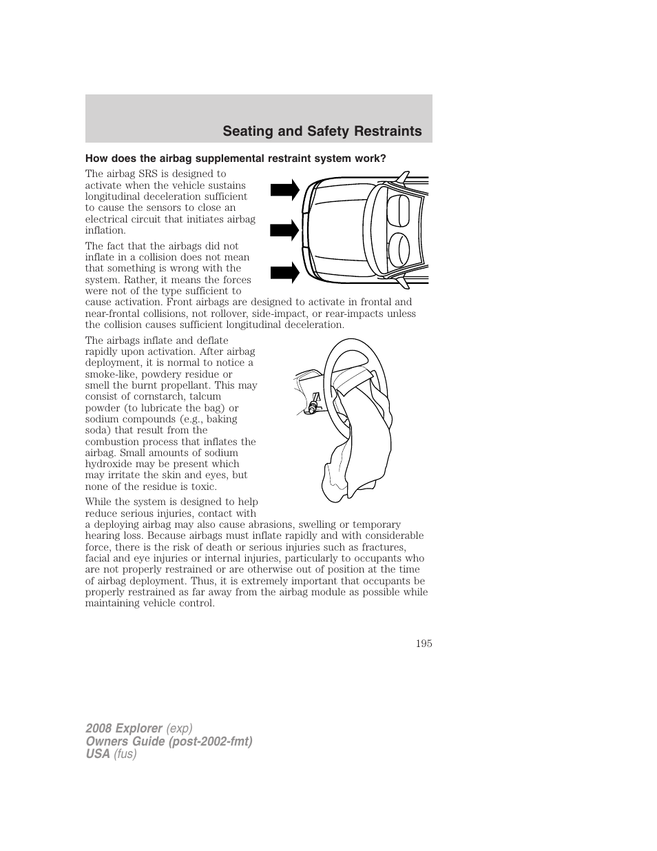Seating and safety restraints | FORD 2008 Explorer v.1 User Manual | Page 195 / 384