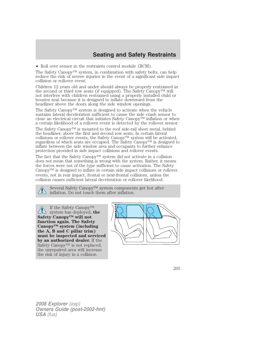 Seating and safety restraints | FORD 2008 Explorer v.1 User Manual | Page 205 / 384