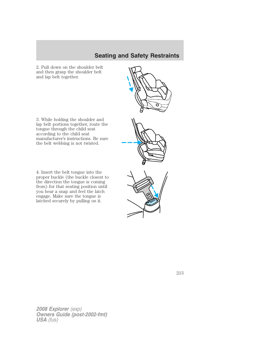 Seating and safety restraints | FORD 2008 Explorer v.1 User Manual | Page 213 / 384