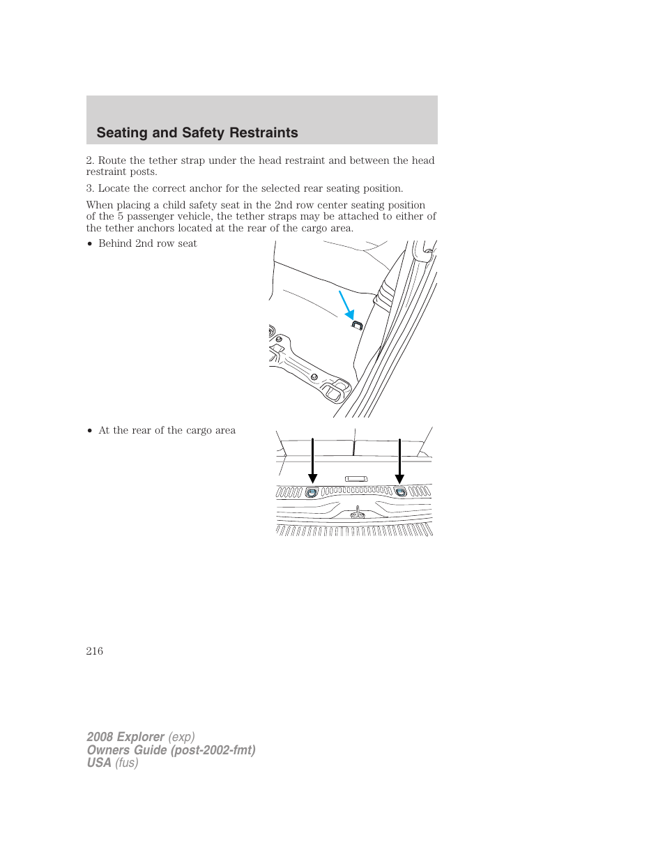 Seating and safety restraints | FORD 2008 Explorer v.1 User Manual | Page 216 / 384