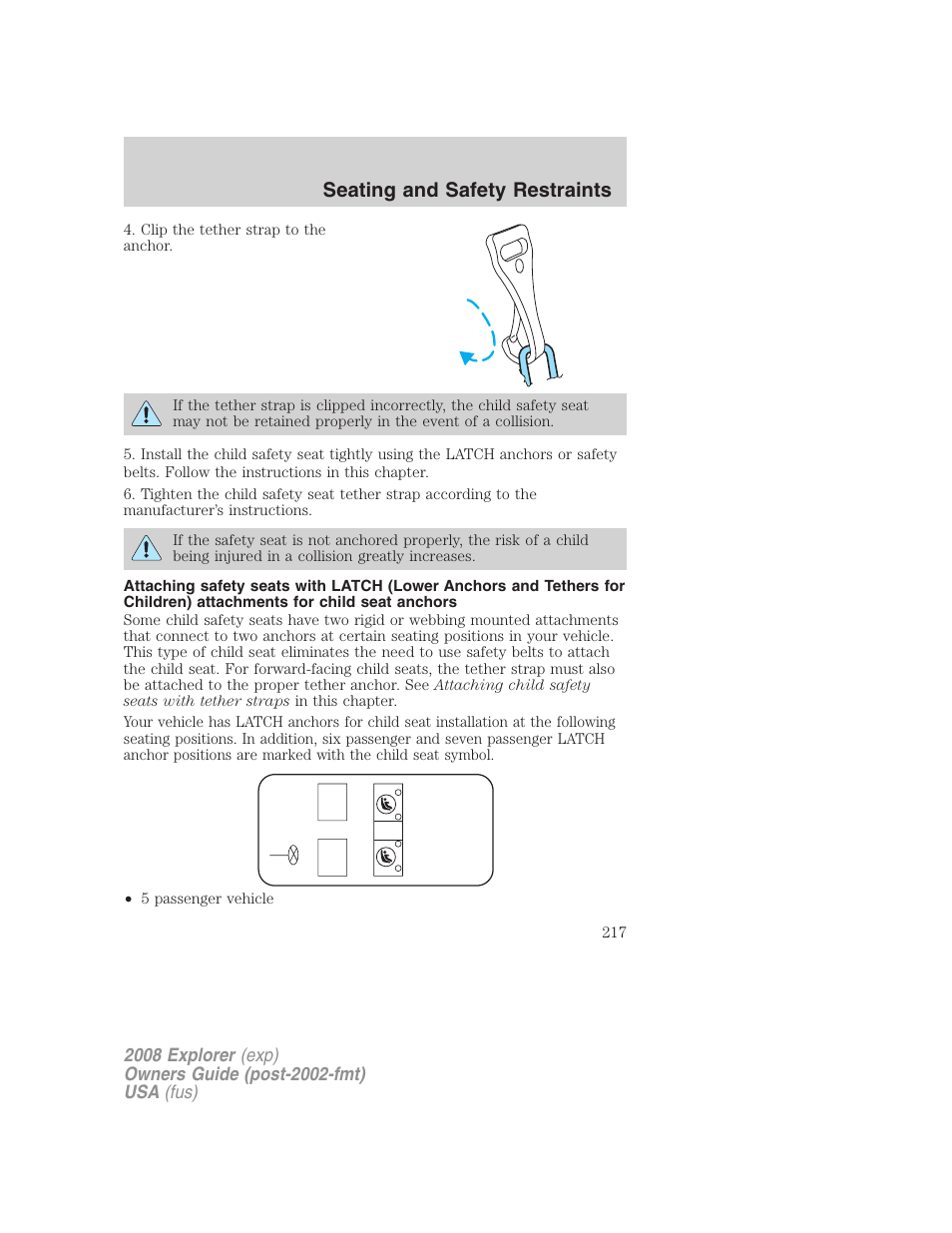 Seating and safety restraints | FORD 2008 Explorer v.1 User Manual | Page 217 / 384