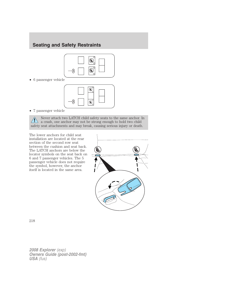 Seating and safety restraints | FORD 2008 Explorer v.1 User Manual | Page 218 / 384
