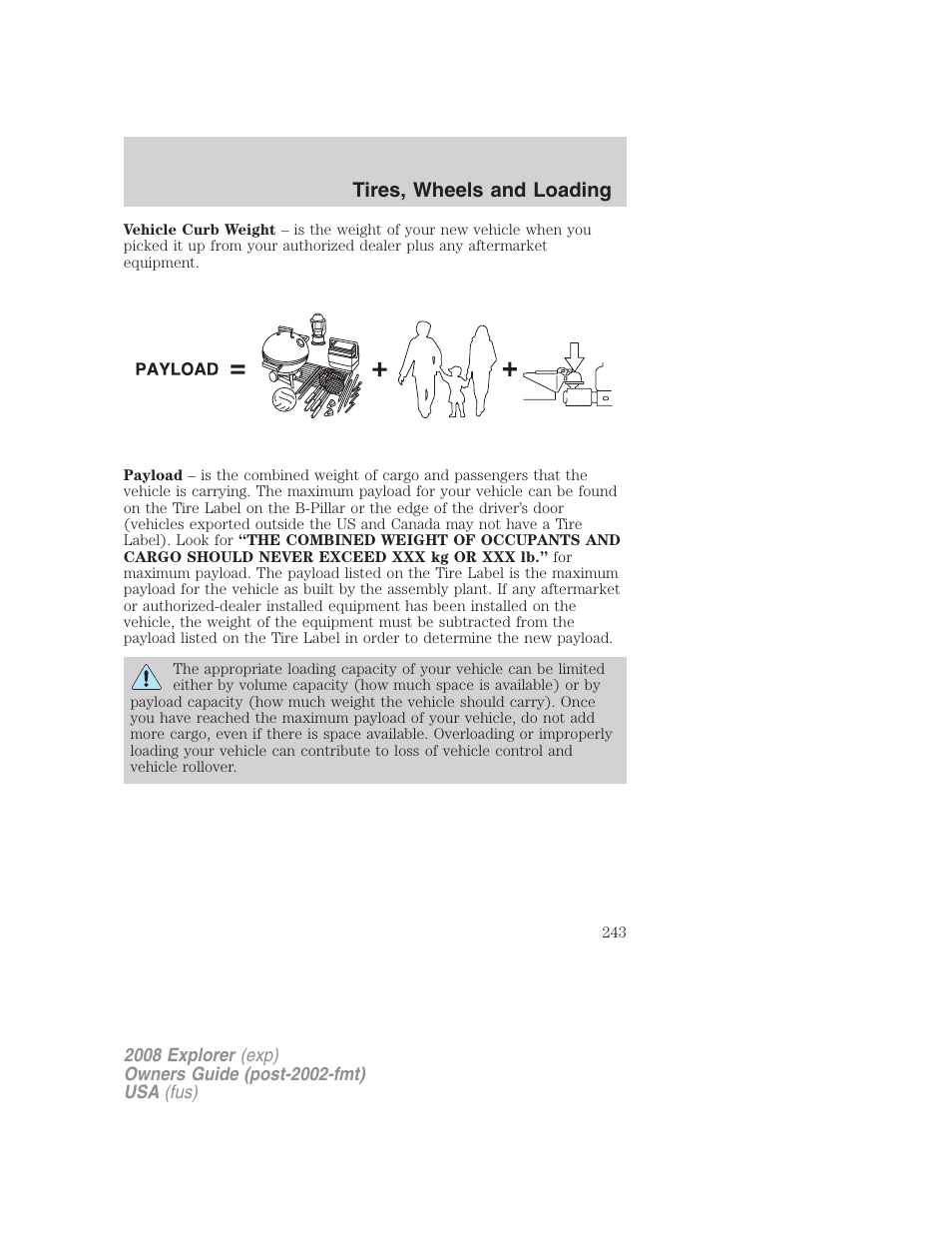Tires, wheels and loading | FORD 2008 Explorer v.1 User Manual | Page 243 / 384