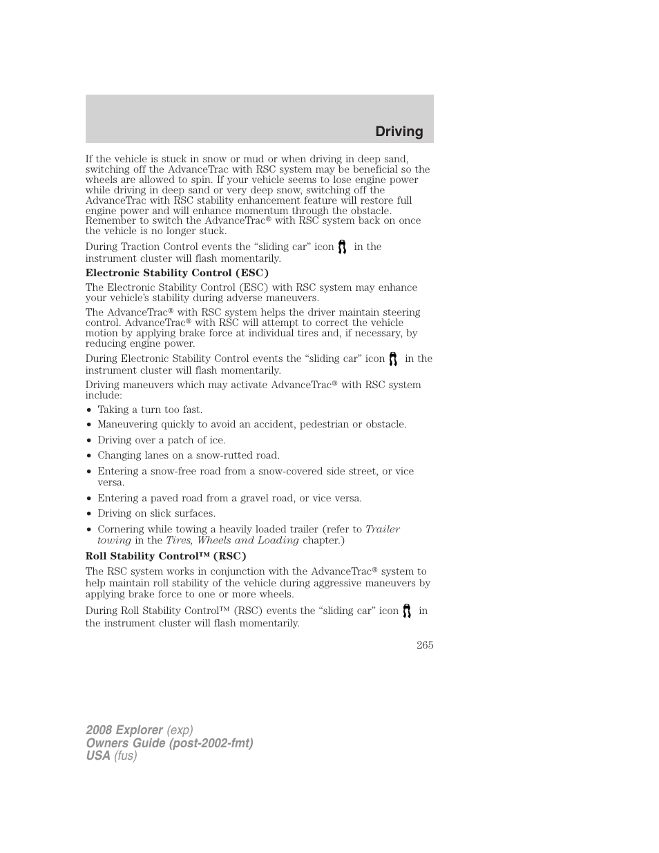 Driving | FORD 2008 Explorer v.1 User Manual | Page 265 / 384