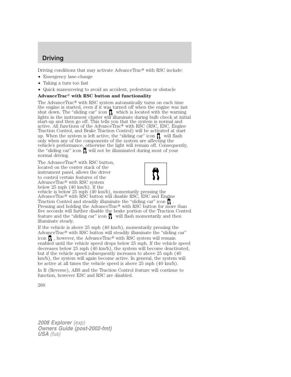 Driving | FORD 2008 Explorer v.1 User Manual | Page 266 / 384