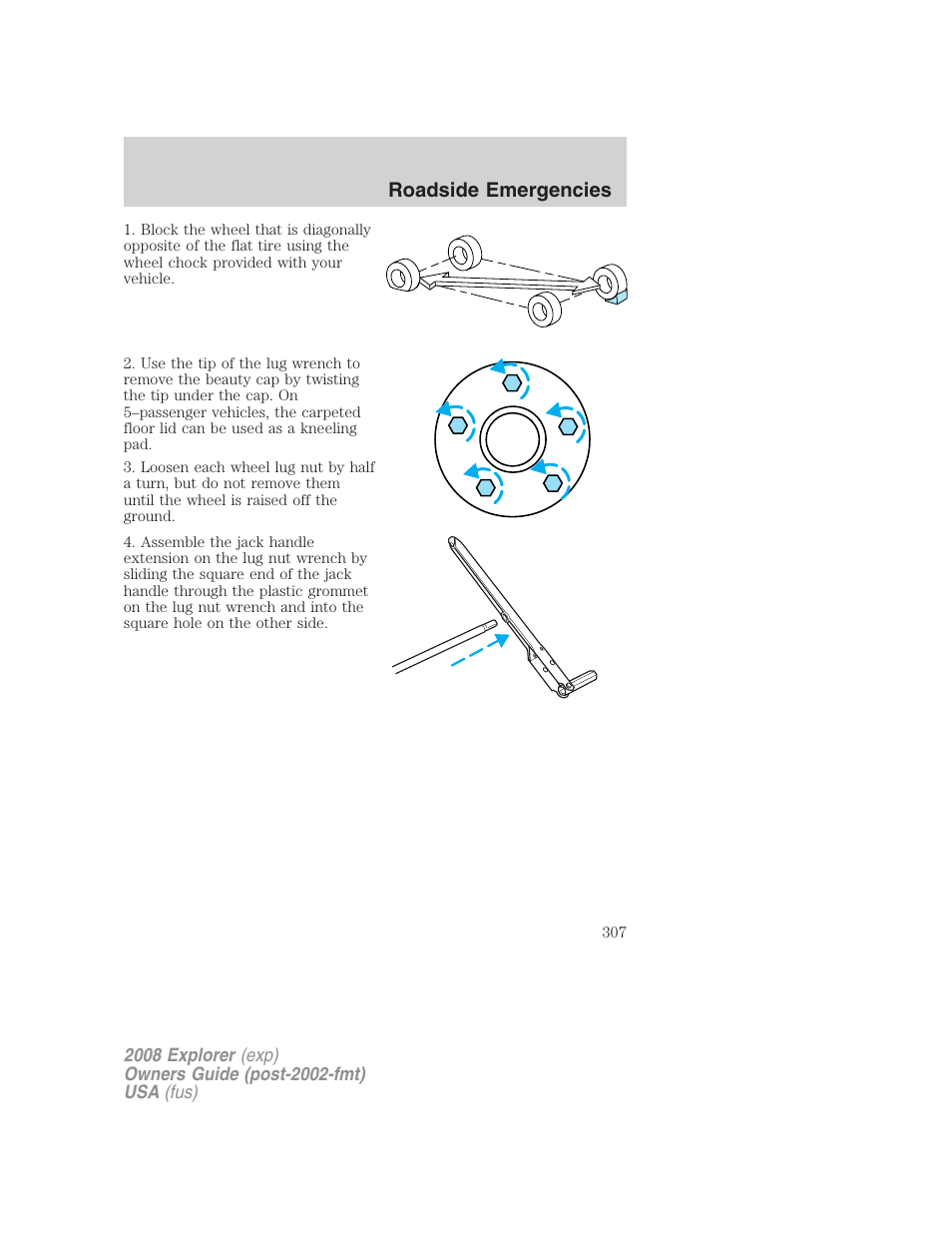 Roadside emergencies | FORD 2008 Explorer v.1 User Manual | Page 307 / 384