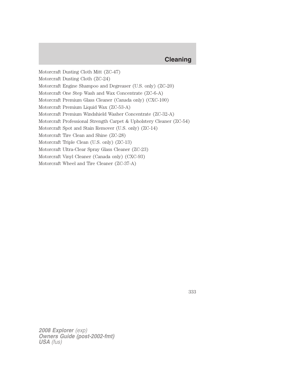 Cleaning | FORD 2008 Explorer v.1 User Manual | Page 333 / 384