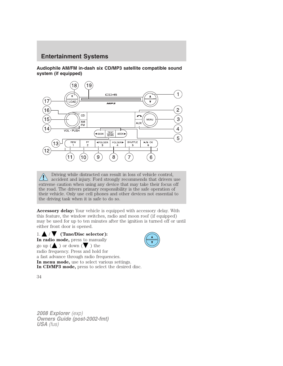 Am/fm stereo with in-dash six cd, Entertainment systems | FORD 2008 Explorer v.1 User Manual | Page 34 / 384
