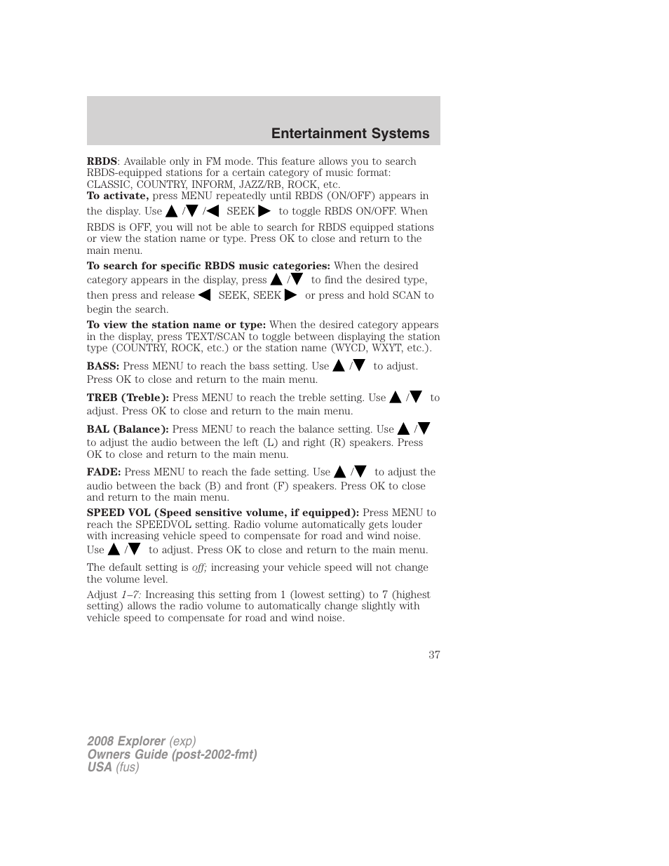 Entertainment systems | FORD 2008 Explorer v.1 User Manual | Page 37 / 384