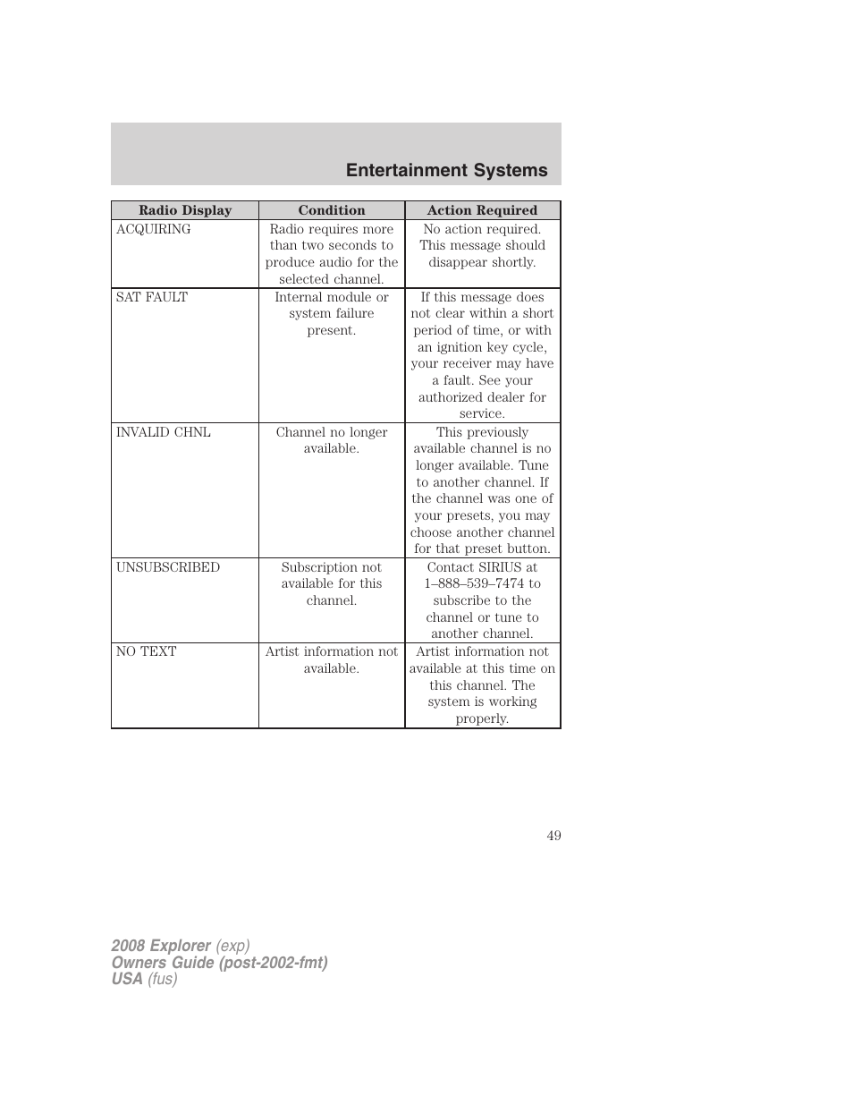 Entertainment systems | FORD 2008 Explorer v.1 User Manual | Page 49 / 384