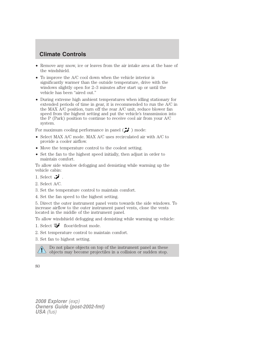 Climate controls | FORD 2008 Explorer v.1 User Manual | Page 80 / 384