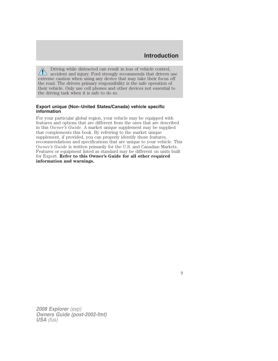 Introduction | FORD 2008 Explorer v.1 User Manual | Page 9 / 384