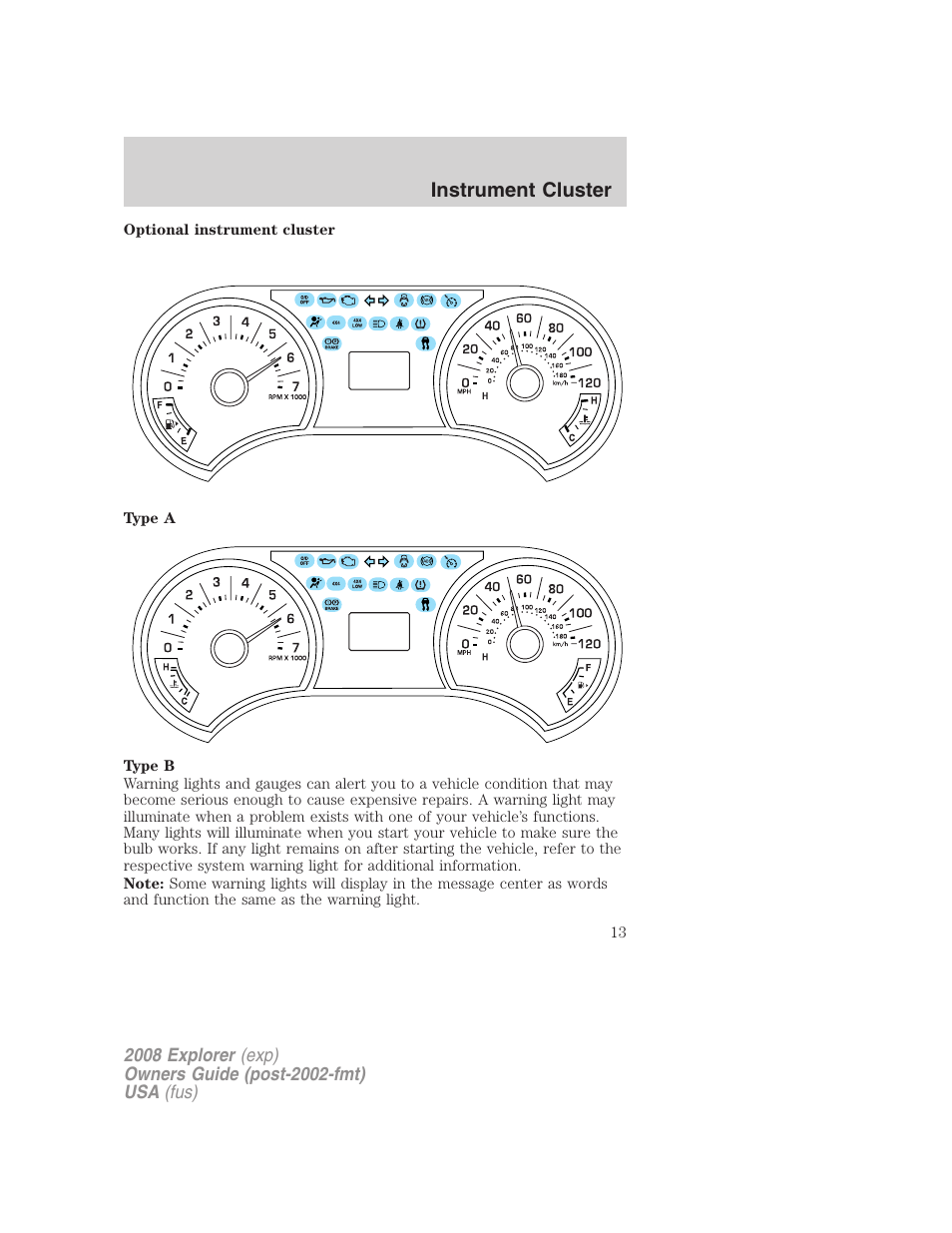 Instrument cluster | FORD 2008 Explorer v.2 User Manual | Page 13 / 400