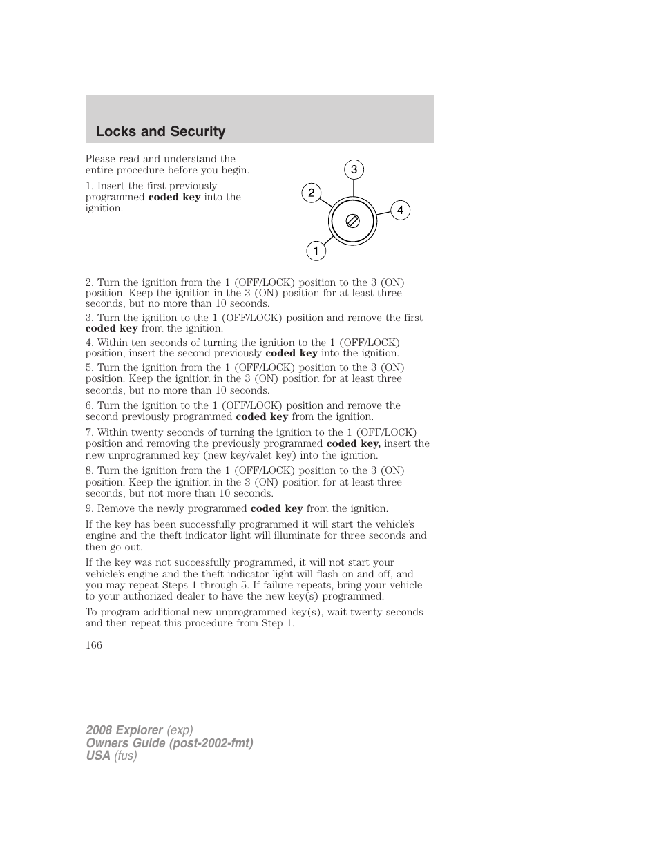 Locks and security | FORD 2008 Explorer v.2 User Manual | Page 166 / 400