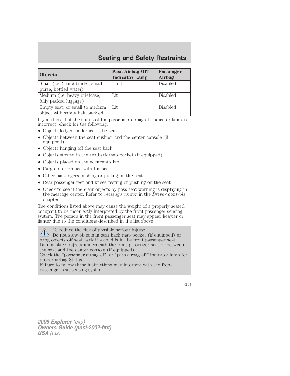 Seating and safety restraints | FORD 2008 Explorer v.2 User Manual | Page 203 / 400