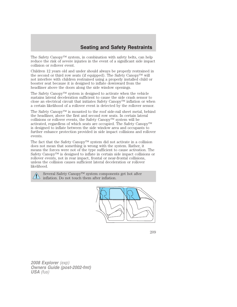 Seating and safety restraints | FORD 2008 Explorer v.2 User Manual | Page 209 / 400