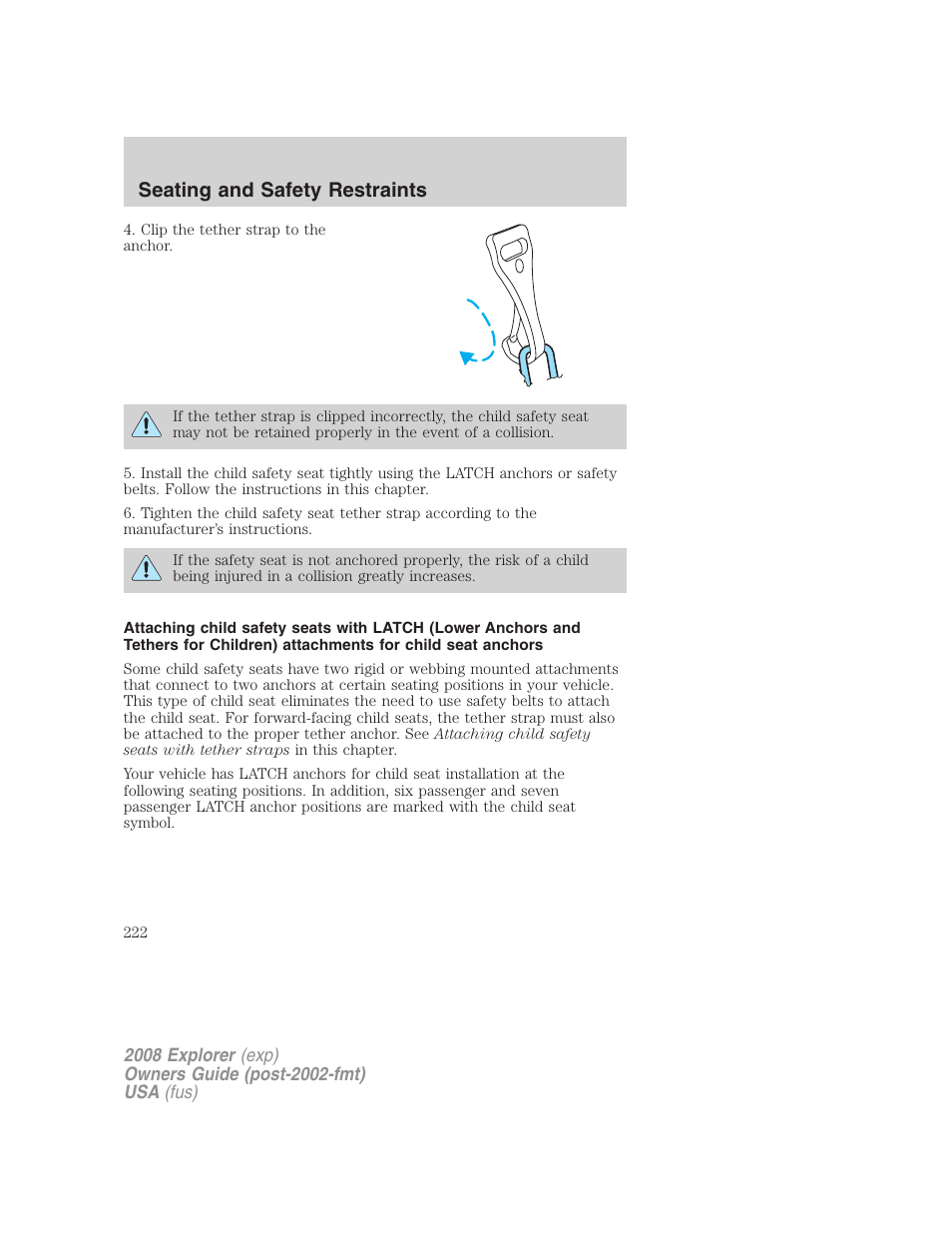 Seating and safety restraints | FORD 2008 Explorer v.2 User Manual | Page 222 / 400