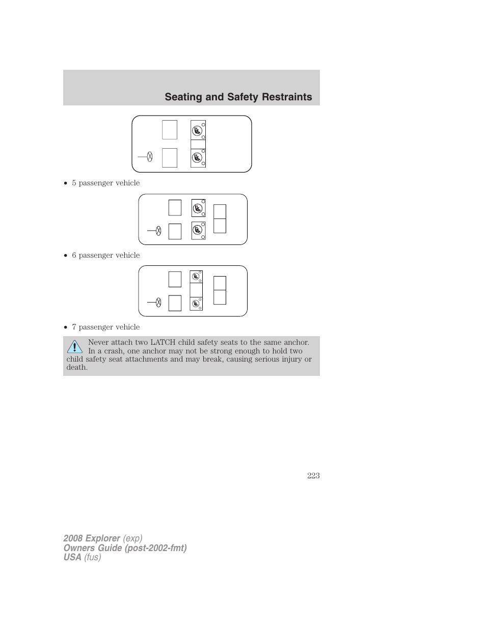 Seating and safety restraints | FORD 2008 Explorer v.2 User Manual | Page 223 / 400