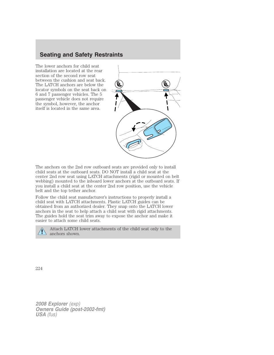 Seating and safety restraints | FORD 2008 Explorer v.2 User Manual | Page 224 / 400