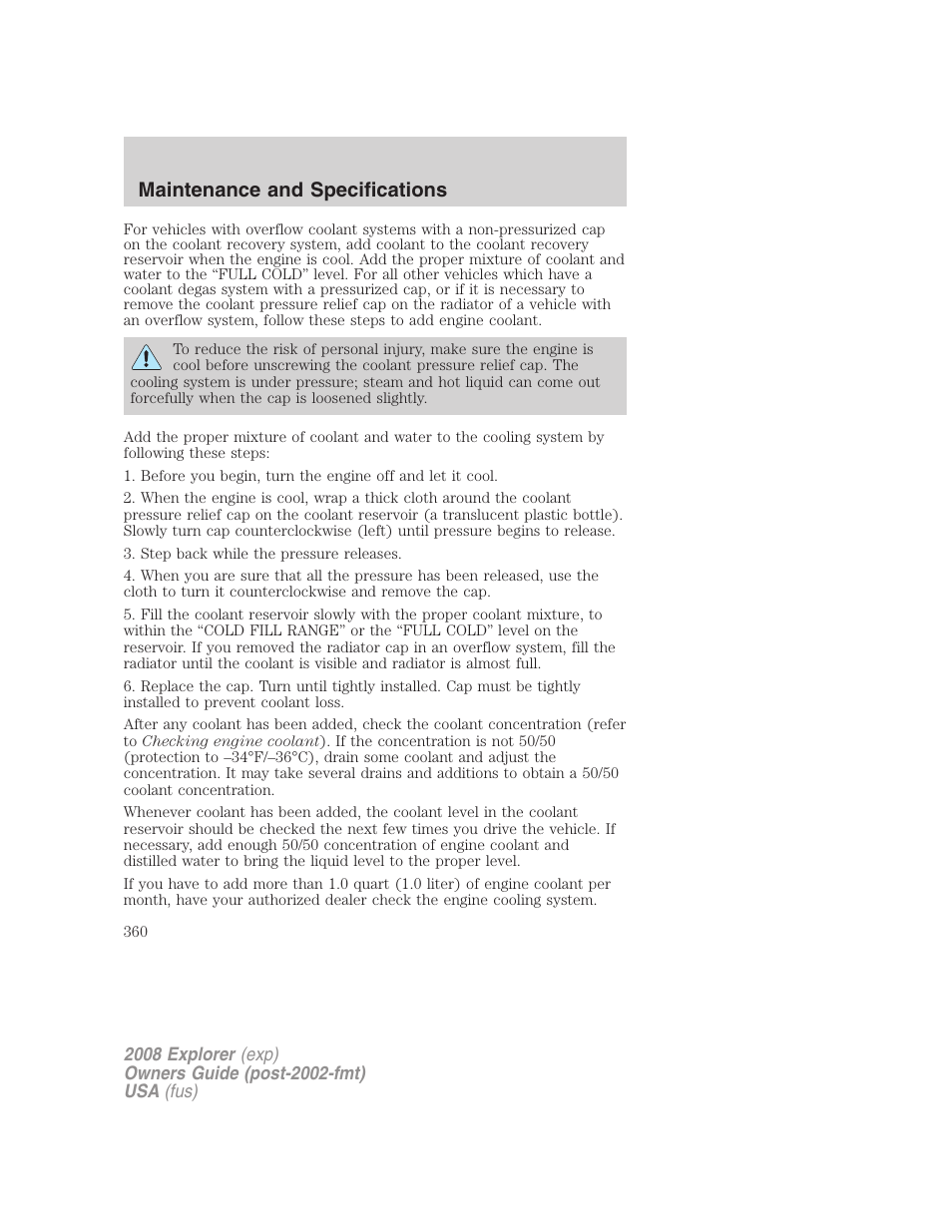 Maintenance and specifications | FORD 2008 Explorer v.2 User Manual | Page 360 / 400
