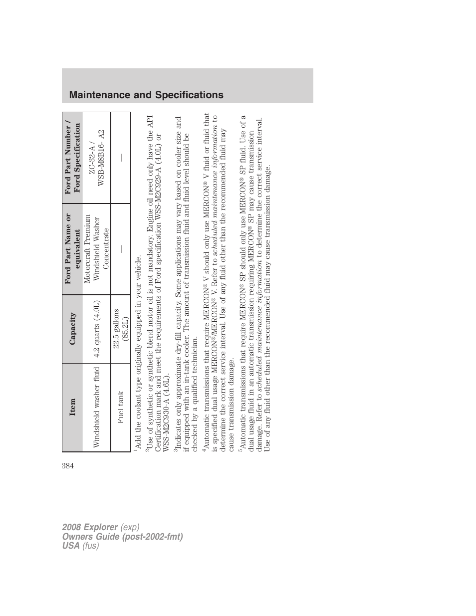 Maintenance and specifications | FORD 2008 Explorer v.2 User Manual | Page 384 / 400