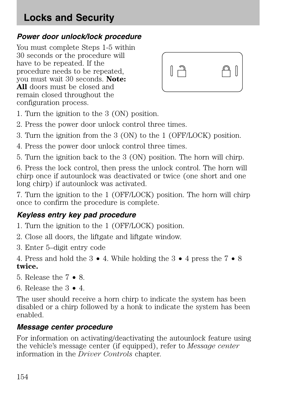 Locks and security | FORD 2008 Explorer v.3 User Manual | Page 154 / 400