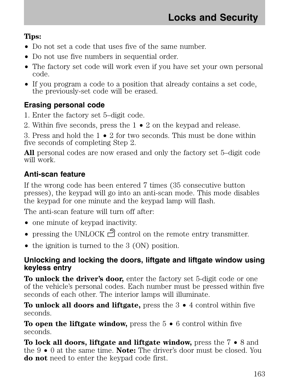 Locks and security | FORD 2008 Explorer v.3 User Manual | Page 163 / 400