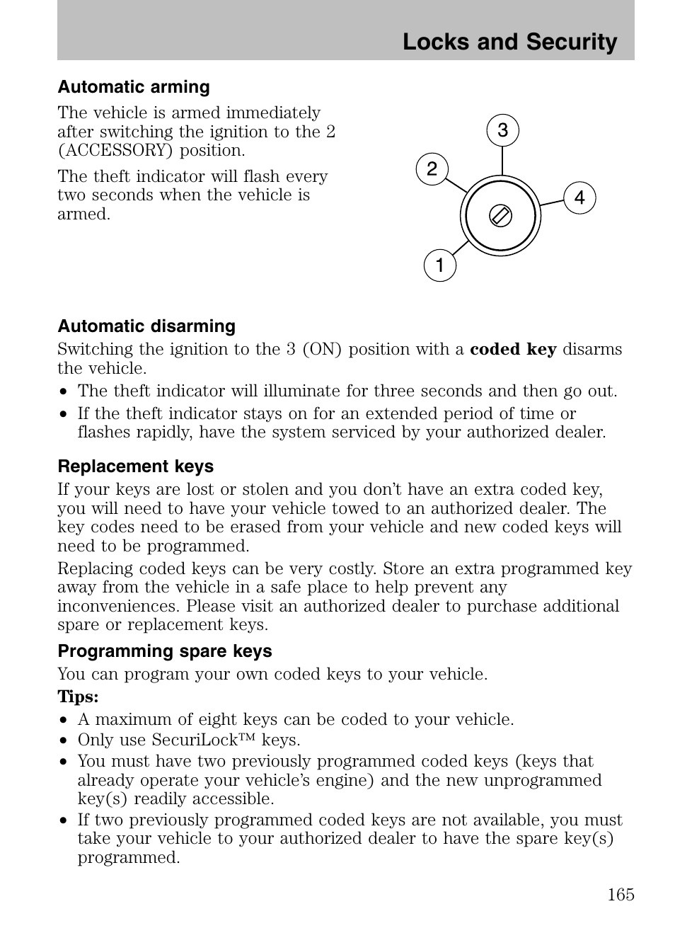 Locks and security | FORD 2008 Explorer v.3 User Manual | Page 165 / 400