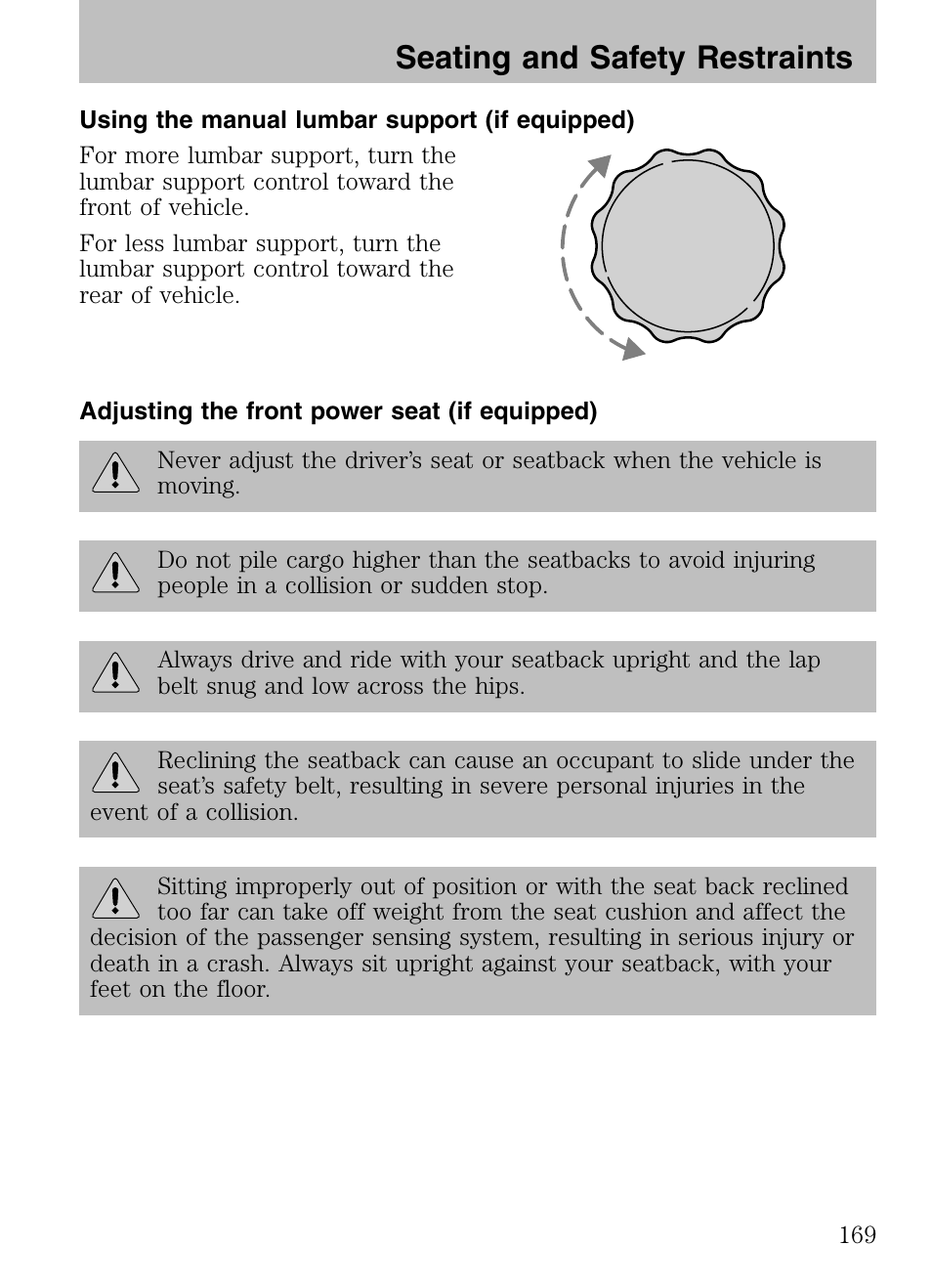 Seating and safety restraints | FORD 2008 Explorer v.3 User Manual | Page 169 / 400