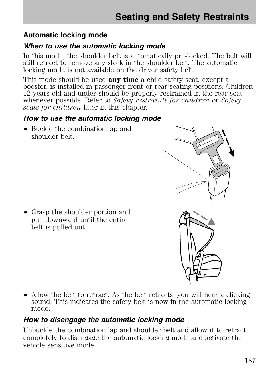 Seating and safety restraints | FORD 2008 Explorer v.3 User Manual | Page 187 / 400