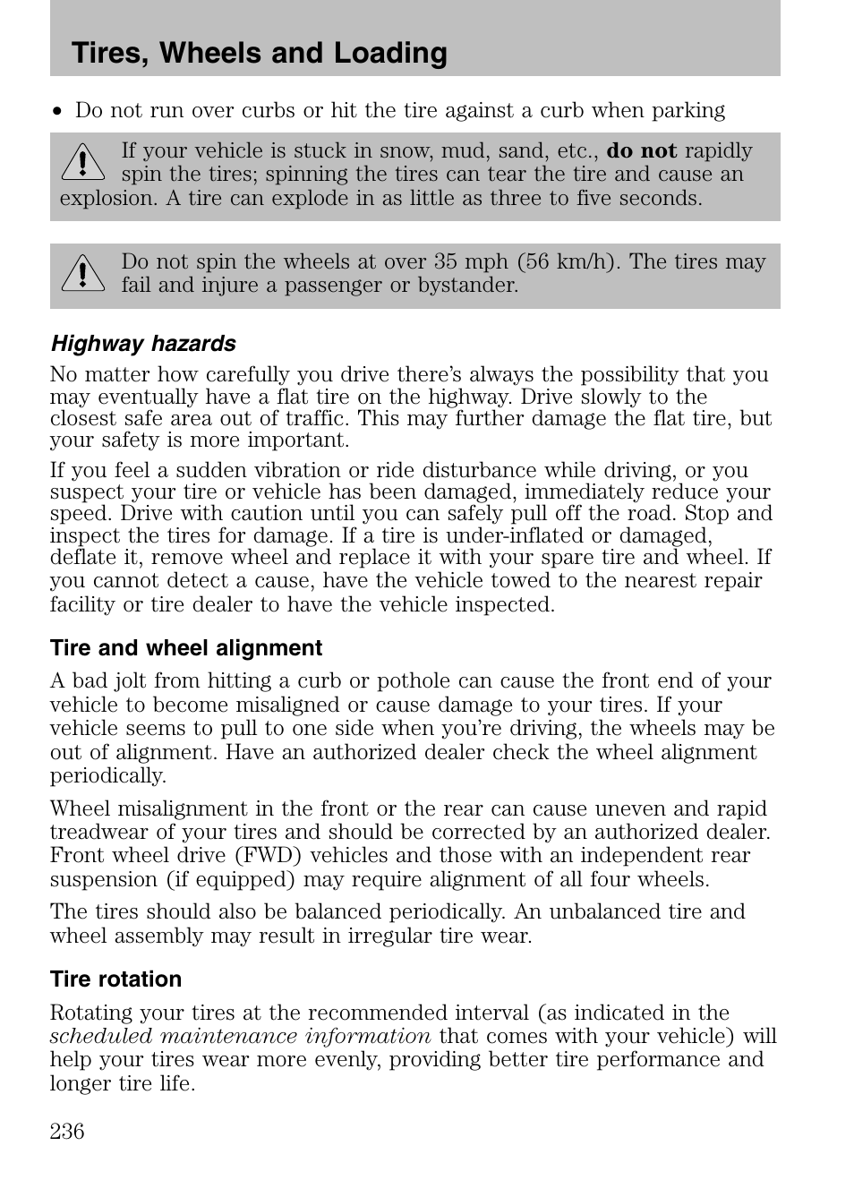 Tires, wheels and loading | FORD 2008 Explorer v.3 User Manual | Page 236 / 400