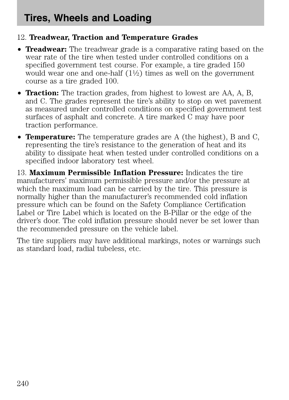 Tires, wheels and loading | FORD 2008 Explorer v.3 User Manual | Page 240 / 400