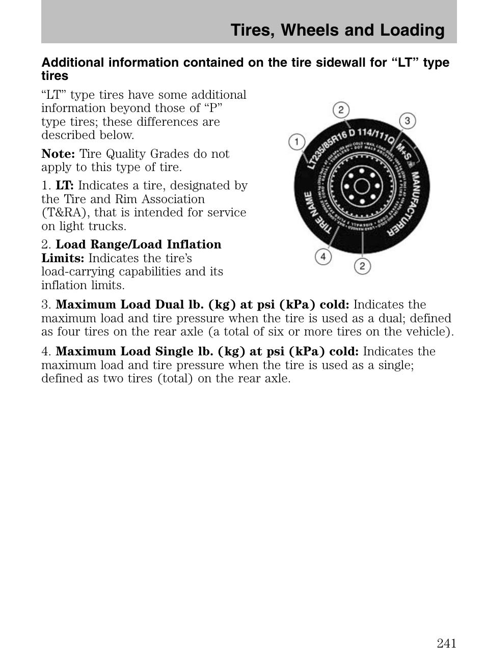 Tires, wheels and loading | FORD 2008 Explorer v.3 User Manual | Page 241 / 400