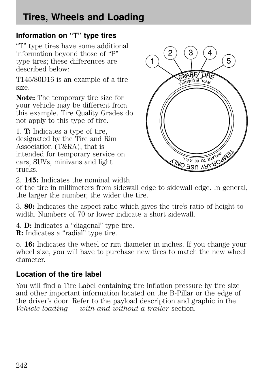 Tires, wheels and loading | FORD 2008 Explorer v.3 User Manual | Page 242 / 400