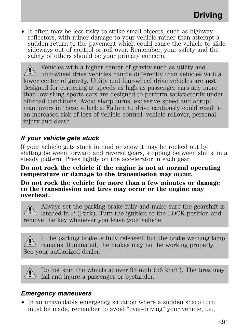 Driving | FORD 2008 Explorer v.3 User Manual | Page 291 / 400