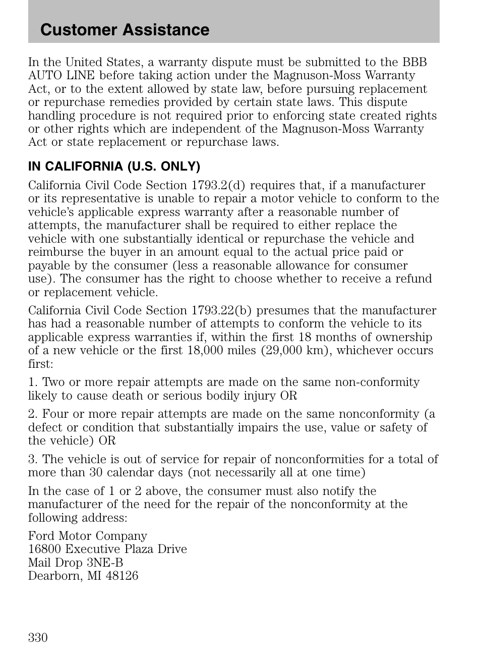 Customer assistance | FORD 2008 Explorer v.3 User Manual | Page 330 / 400